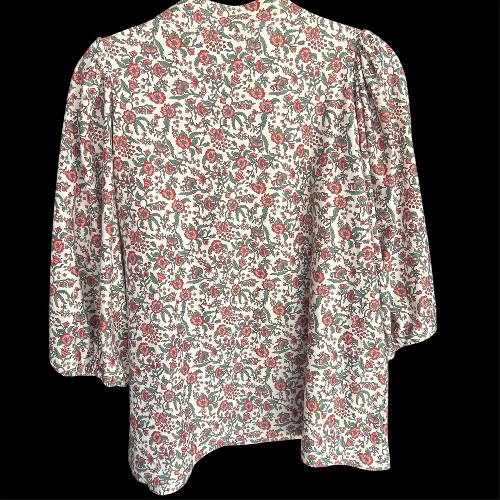 Smith & Quinn Floral Puff Sleeve Blouse Scalloped Neck Preppy Top - Picture 2 of 5